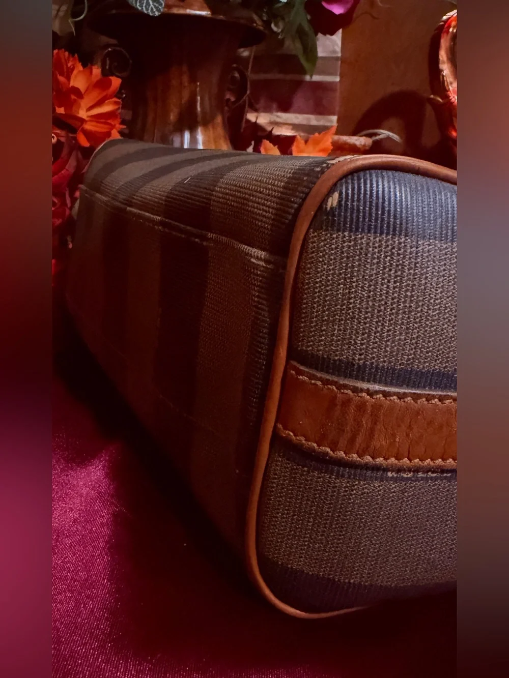 Fendi Striped Messenger Bag in Brown and Black